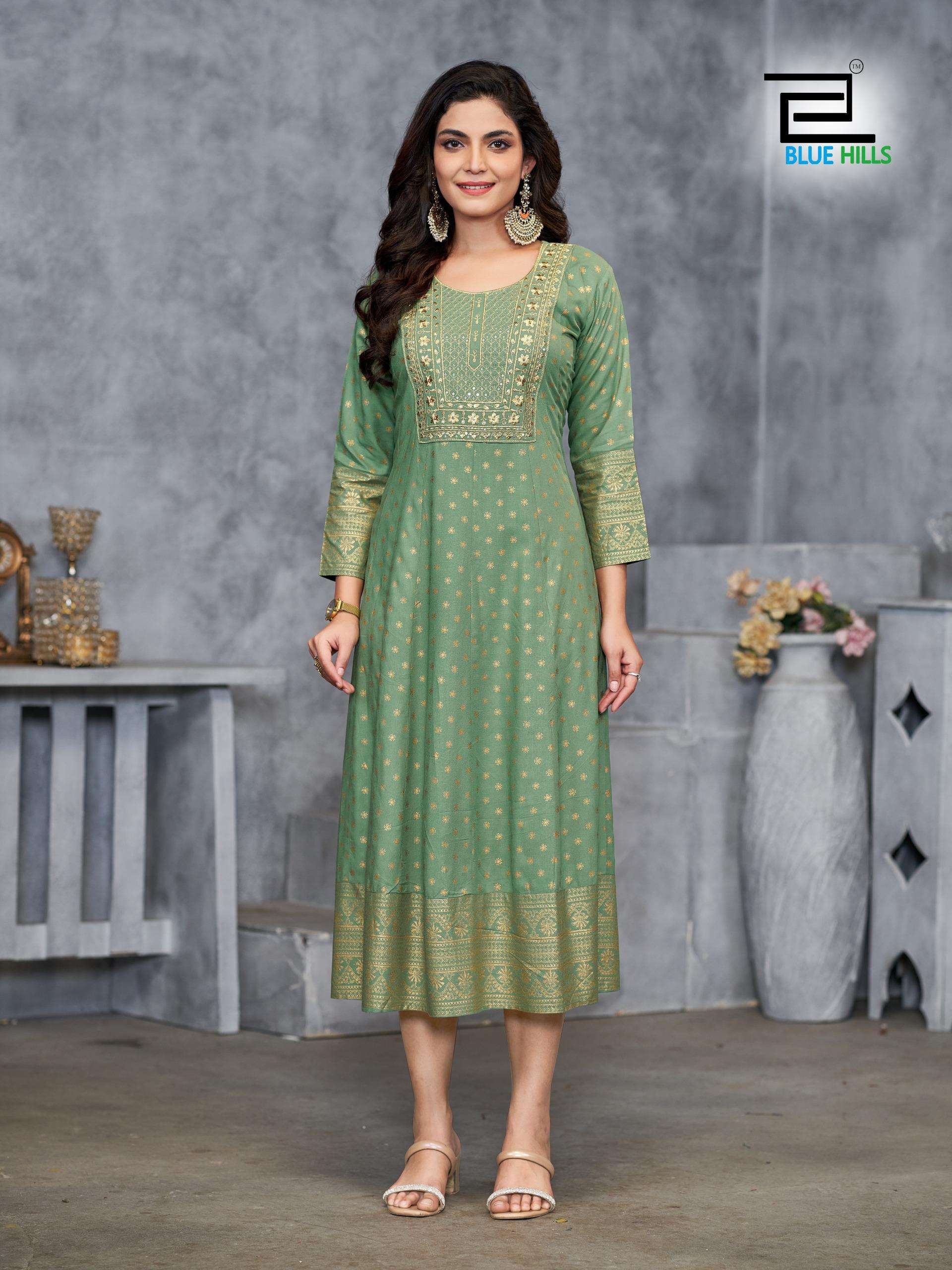 BLUE HILLS PRESENTS WOMANIYA PLUS VOL-1 RAYON PRINTED KURTI  CATALOG WHOLESALER AND EXPORTER IN SURAT