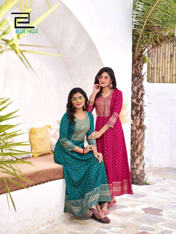 BLUE HILLS PRESENTS YASHIKA READYMADE BIG SIZE RAYON TRADITIONAL ANARKALI GOWN STYLE KURTIS CATALOG WHOLESALER AND EXPORTER 