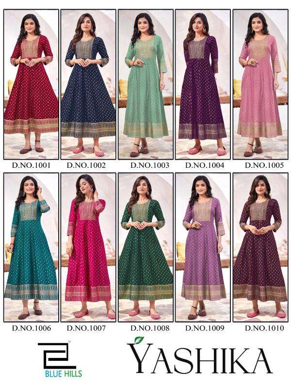 BLUE HILLS PRESENTS YASHIKA READYMADE BIG SIZE RAYON TRADITIONAL ANARKALI GOWN STYLE KURTIS CATALOG WHOLESALER AND EXPORTER 