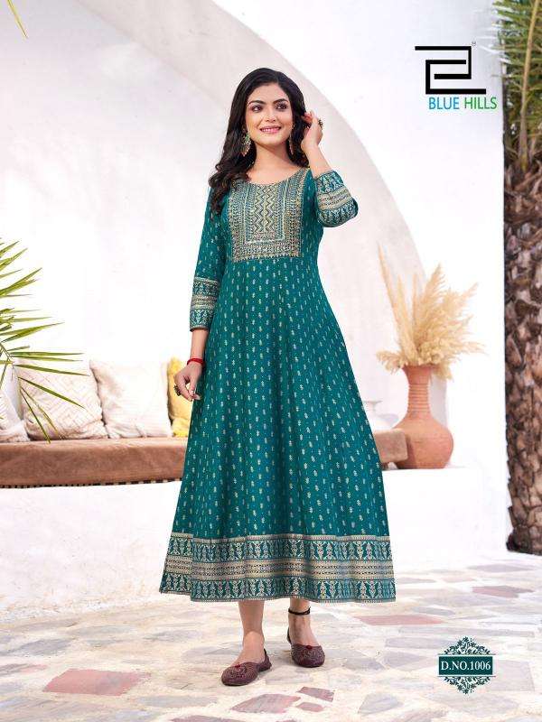 BLUE HILLS PRESENTS YASHIKA READYMADE BIG SIZE RAYON TRADITIONAL ANARKALI GOWN STYLE KURTIS CATALOG WHOLESALER AND EXPORTER 