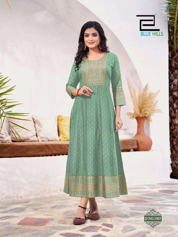 BLUE HILLS PRESENTS YASHIKA READYMADE BIG SIZE RAYON TRADITIONAL ANARKALI GOWN STYLE KURTIS CATALOG WHOLESALER AND EXPORTER 