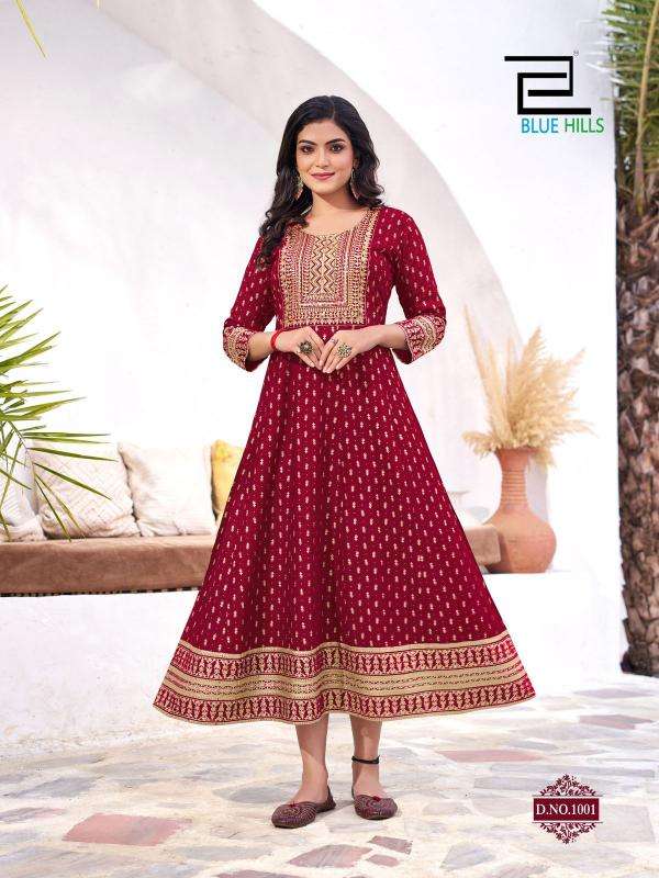 BLUE HILLS PRESENTS YASHIKA READYMADE BIG SIZE RAYON TRADITIONAL ANARKALI GOWN STYLE KURTIS CATALOG WHOLESALER AND EXPORTER 