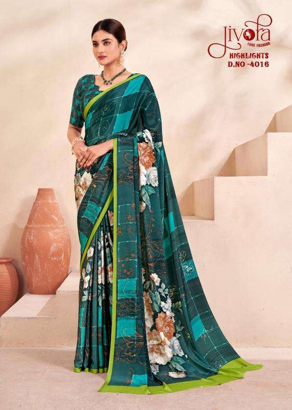JIVORA PRESENTS HIGHLIGHT LUKE FASHION DIGITAL PRINT CRAPE SILK UNIQUE SAREES CATALOG WHOLESALER AND EXPORTER 