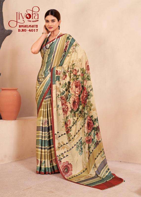 JIVORA PRESENTS HIGHLIGHT LUKE FASHION DIGITAL PRINT CRAPE SILK UNIQUE SAREES CATALOG WHOLESALER AND EXPORTER 
