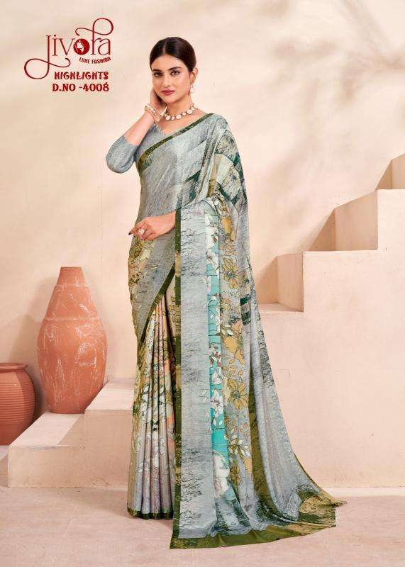 JIVORA PRESENTS HIGHLIGHT LUKE FASHION DIGITAL PRINT CRAPE SILK UNIQUE SAREES CATALOG WHOLESALER AND EXPORTER 