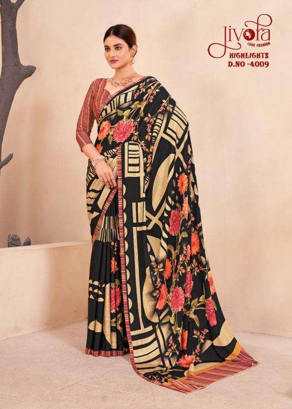 JIVORA PRESENTS HIGHLIGHT LUKE FASHION DIGITAL PRINT CRAPE SILK UNIQUE SAREES CATALOG WHOLESALER AND EXPORTER 