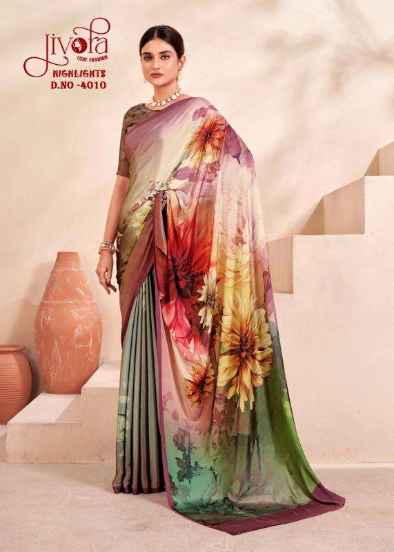 JIVORA PRESENTS HIGHLIGHT LUKE FASHION DIGITAL PRINT CRAPE SILK UNIQUE SAREES CATALOG WHOLESALER AND EXPORTER 