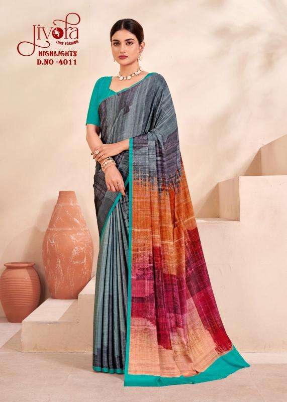JIVORA PRESENTS HIGHLIGHT LUKE FASHION DIGITAL PRINT CRAPE SILK UNIQUE SAREES CATALOG WHOLESALER AND EXPORTER 