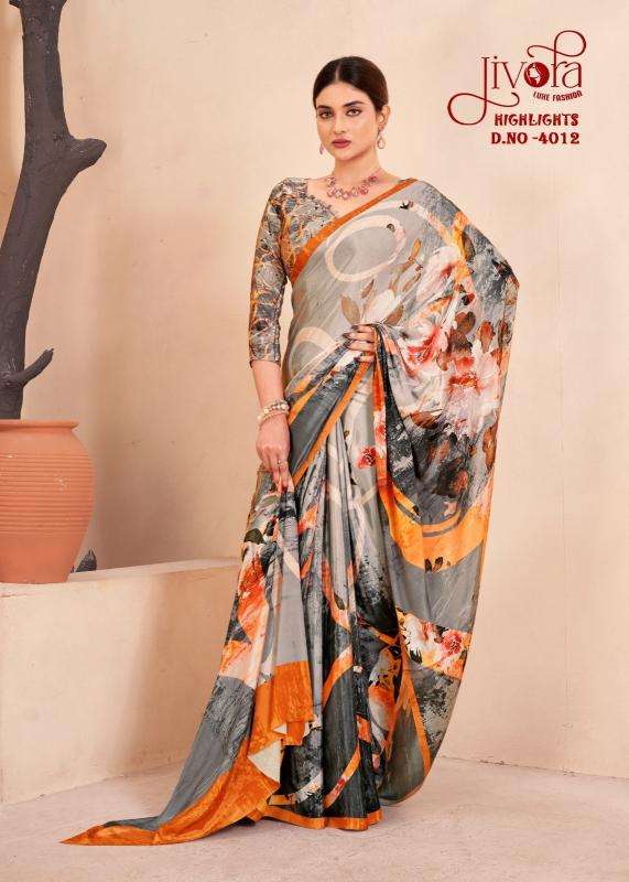 JIVORA PRESENTS HIGHLIGHT LUKE FASHION DIGITAL PRINT CRAPE SILK UNIQUE SAREES CATALOG WHOLESALER AND EXPORTER 