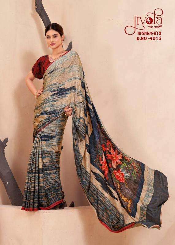 JIVORA PRESENTS HIGHLIGHT LUKE FASHION DIGITAL PRINT CRAPE SILK UNIQUE SAREES CATALOG WHOLESALER AND EXPORTER 