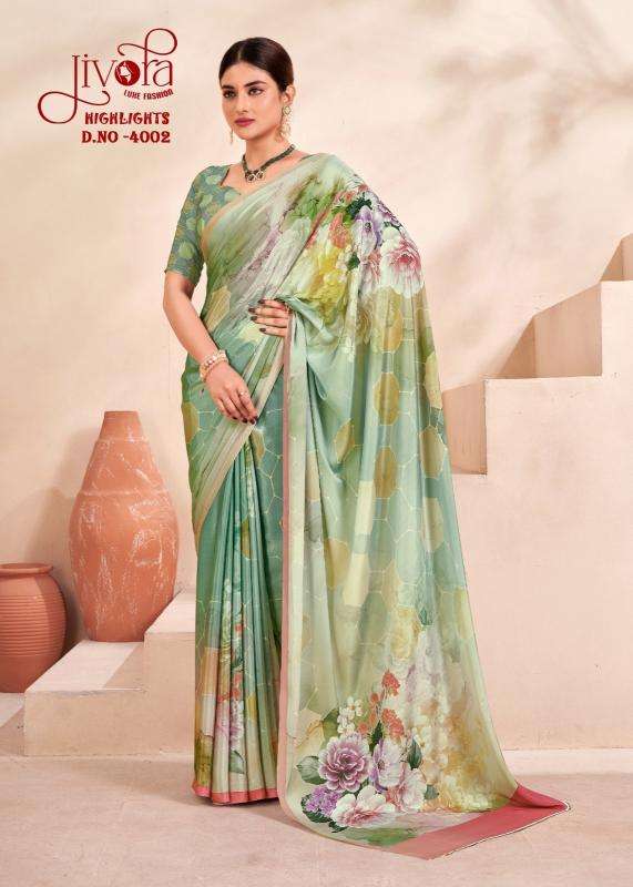JIVORA PRESENTS HIGHLIGHT LUKE FASHION DIGITAL PRINT CRAPE SILK UNIQUE SAREES CATALOG WHOLESALER AND EXPORTER 