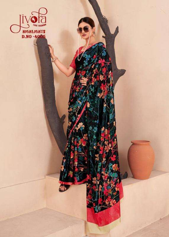 JIVORA PRESENTS HIGHLIGHT LUKE FASHION DIGITAL PRINT CRAPE SILK UNIQUE SAREES CATALOG WHOLESALER AND EXPORTER 