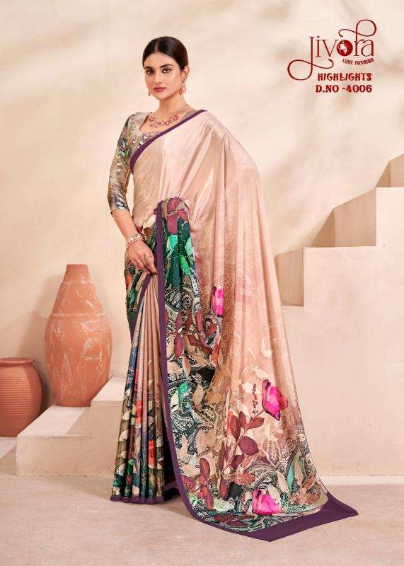 JIVORA PRESENTS HIGHLIGHT LUKE FASHION DIGITAL PRINT CRAPE SILK UNIQUE SAREES CATALOG WHOLESALER AND EXPORTER 