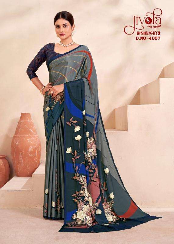 JIVORA PRESENTS HIGHLIGHT LUKE FASHION DIGITAL PRINT CRAPE SILK UNIQUE SAREES CATALOG WHOLESALER AND EXPORTER 