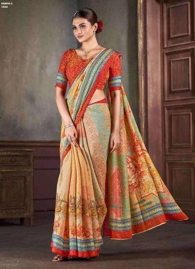 JIVORA PRESENTS LUKE FASHION SAMUI VOL-3 NATURAL SILK JACQUARD PRINT WOMEN SAREES CATALOG WHOLOESALER AND EXPORTER 