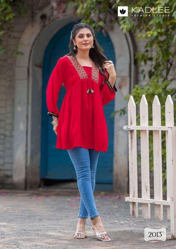 KADLEE PRESENTS CENTURI VOL-3 THREAD WORK READYMADE RAYON KURTI CATALOG WHOLESALER AND EXPORTER 