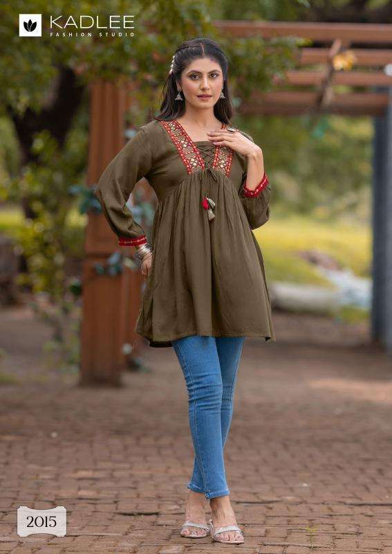 KADLEE PRESENTS CENTURI VOL-3 THREAD WORK READYMADE RAYON KURTI CATALOG WHOLESALER AND EXPORTER 
