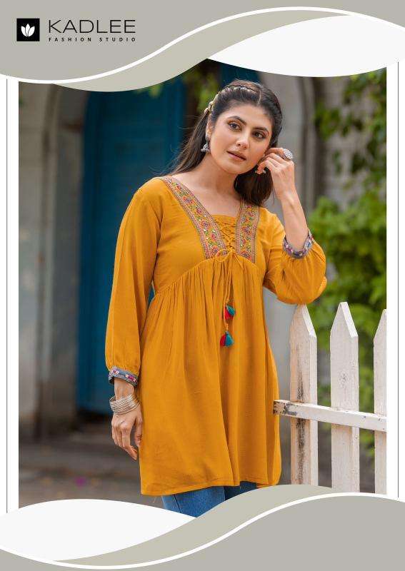 KADLEE PRESENTS CENTURI VOL-3 THREAD WORK READYMADE RAYON KURTI CATALOG WHOLESALER AND EXPORTER 