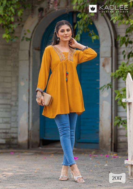 KADLEE PRESENTS CENTURI VOL-3 THREAD WORK READYMADE RAYON KURTI CATALOG WHOLESALER AND EXPORTER 