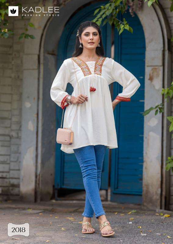 KADLEE PRESENTS CENTURI VOL-3 THREAD WORK READYMADE RAYON KURTI CATALOG WHOLESALER AND EXPORTER 