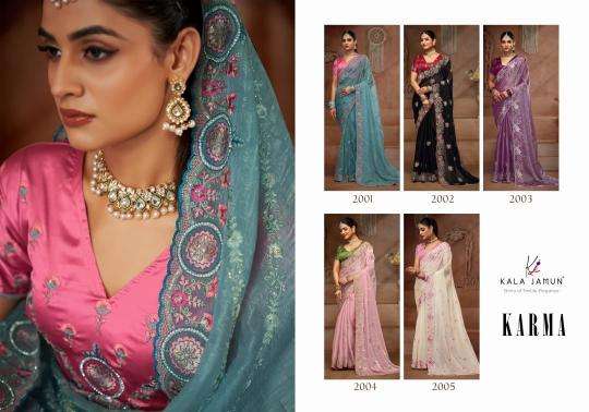 KALA JAMUN PRESENTS KARMA VOL-1 CHIFFON SILK DESIGNER SAREE FOR WOMEN CATALOG WHOLESALER AND EXPORTER 