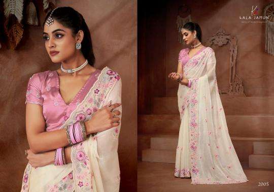KALA JAMUN PRESENTS KARMA VOL-1 CHIFFON SILK DESIGNER SAREE FOR WOMEN CATALOG WHOLESALER AND EXPORTER 