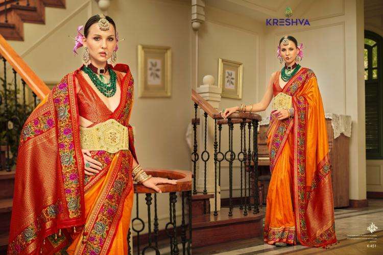 KRESHVA PRESENTS AMAYA BANARASI SILK PARTY WEAR SAREE WITH BLOUSE CATALOG WHOLESALER AND EXPORTER 