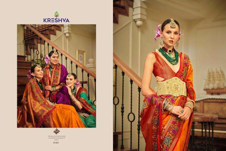 KRESHVA PRESENTS AMAYA BANARASI SILK PARTY WEAR SAREE WITH BLOUSE CATALOG WHOLESALER AND EXPORTER 
