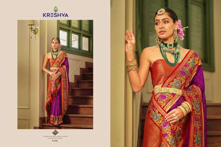 KRESHVA PRESENTS AMAYA BANARASI SILK PARTY WEAR SAREE WITH BLOUSE CATALOG WHOLESALER AND EXPORTER 