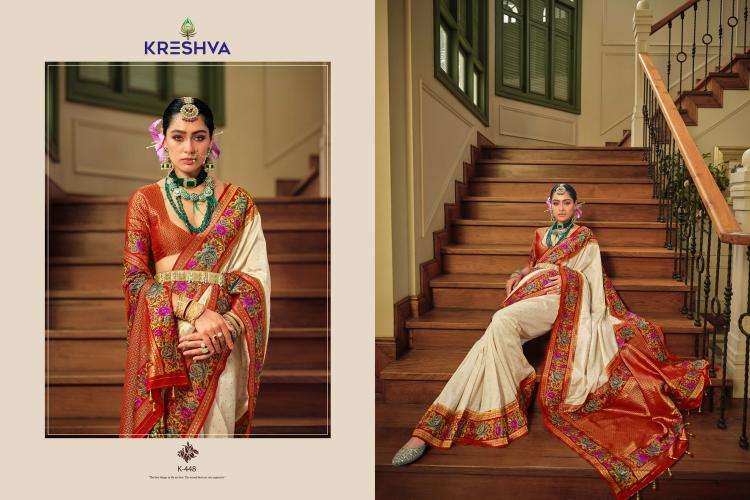 KRESHVA PRESENTS AMAYA BANARASI SILK PARTY WEAR SAREE WITH BLOUSE CATALOG WHOLESALER AND EXPORTER 