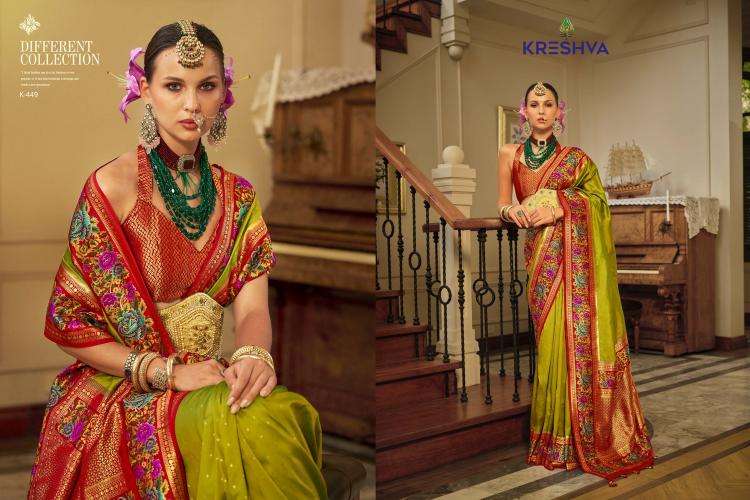 KRESHVA PRESENTS AMAYA BANARASI SILK PARTY WEAR SAREE WITH BLOUSE CATALOG WHOLESALER AND EXPORTER 