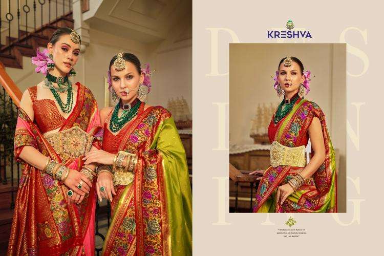 KRESHVA PRESENTS AMAYA BANARASI SILK PARTY WEAR SAREE WITH BLOUSE CATALOG WHOLESALER AND EXPORTER 