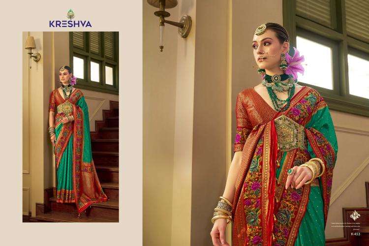 KRESHVA PRESENTS AMAYA BANARASI SILK PARTY WEAR SAREE WITH BLOUSE CATALOG WHOLESALER AND EXPORTER 