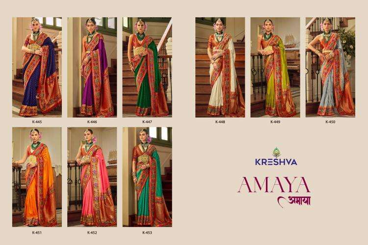 KRESHVA PRESENTS AMAYA BANARASI SILK PARTY WEAR SAREE WITH BLOUSE CATALOG WHOLESALER AND EXPORTER 