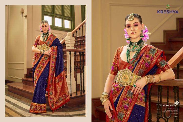 KRESHVA PRESENTS AMAYA BANARASI SILK PARTY WEAR SAREE WITH BLOUSE CATALOG WHOLESALER AND EXPORTER 