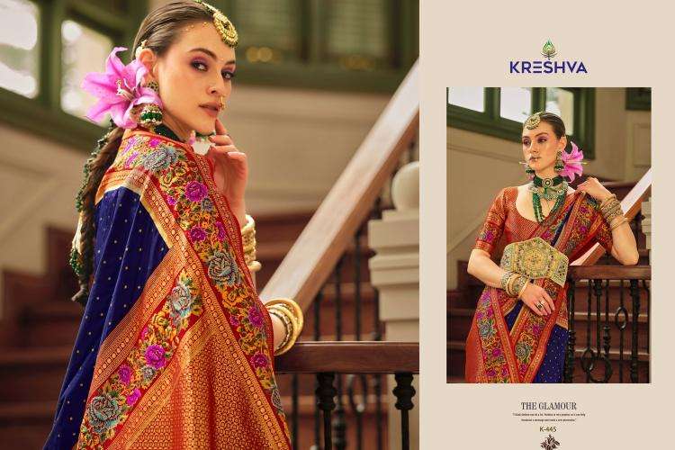 KRESHVA PRESENTS AMAYA BANARASI SILK PARTY WEAR SAREE WITH BLOUSE CATALOG WHOLESALER AND EXPORTER 