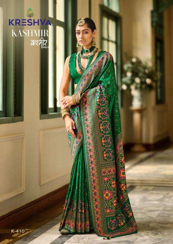 KRESHVA PRESENTS KASHMIR VOL-1 BANARASI SILK WEAVING DESIGN TRENDY SAREES CATALOG WHOLESALER AND EXPORTER 