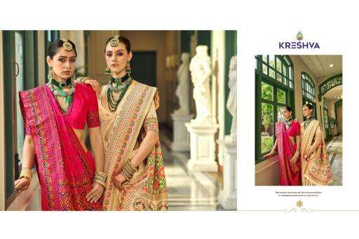 KRESHVA PRESENTS KASHMIR VOL-1 BANARASI SILK WEAVING DESIGN TRENDY SAREES CATALOG WHOLESALER AND EXPORTER 