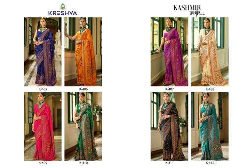 KRESHVA PRESENTS KASHMIR VOL-1 BANARASI SILK WEAVING DESIGN TRENDY SAREES CATALOG WHOLESALER AND EXPORTER 