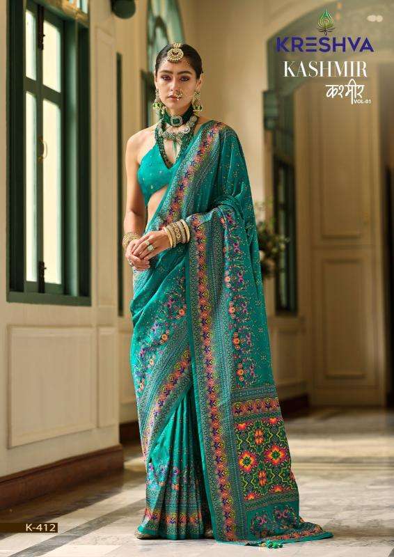 KRESHVA PRESENTS KASHMIR VOL-1 BANARASI SILK WEAVING DESIGN TRENDY SAREES CATALOG WHOLESALER AND EXPORTER 