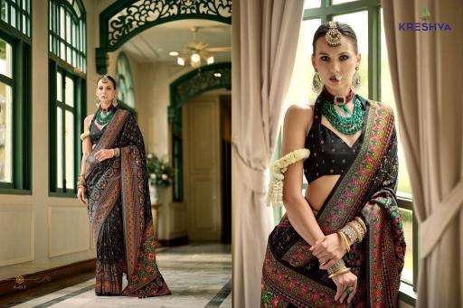 KRESHVA PRESENTS KASHMIR VOL-1 BANARASI SILK WEAVING DESIGN TRENDY SAREES CATALOG WHOLESALER AND EXPORTER 