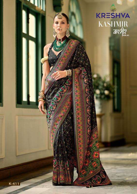 KRESHVA PRESENTS KASHMIR VOL-1 BANARASI SILK WEAVING DESIGN TRENDY SAREES CATALOG WHOLESALER AND EXPORTER 