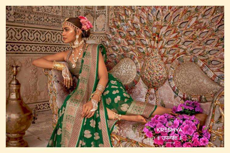 KRESHVA PRESENTS UPANYAAS WEAVING DESIGNER FESTIVAL WEAR GEORGETTE SAREES CATALOG WHOLESALER AND EXPORTER 