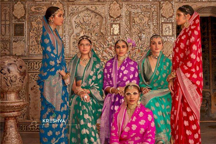 KRESHVA PRESENTS UPANYAAS WEAVING DESIGNER FESTIVAL WEAR GEORGETTE SAREES CATALOG WHOLESALER AND EXPORTER 