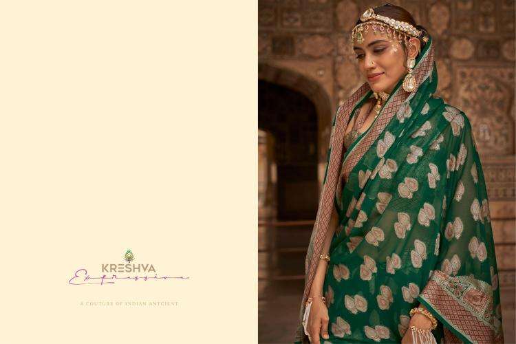 KRESHVA PRESENTS UPANYAAS WEAVING DESIGNER FESTIVAL WEAR GEORGETTE SAREES CATALOG WHOLESALER AND EXPORTER 