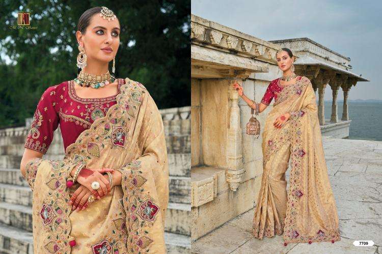 MN PRESENTS SHAHI POSHAK VOL-2 7701-7711 HIT DESIGN SAREE WITH BLOUSE CATALOG WHOLESALER AND EXPORTER IN SURAT