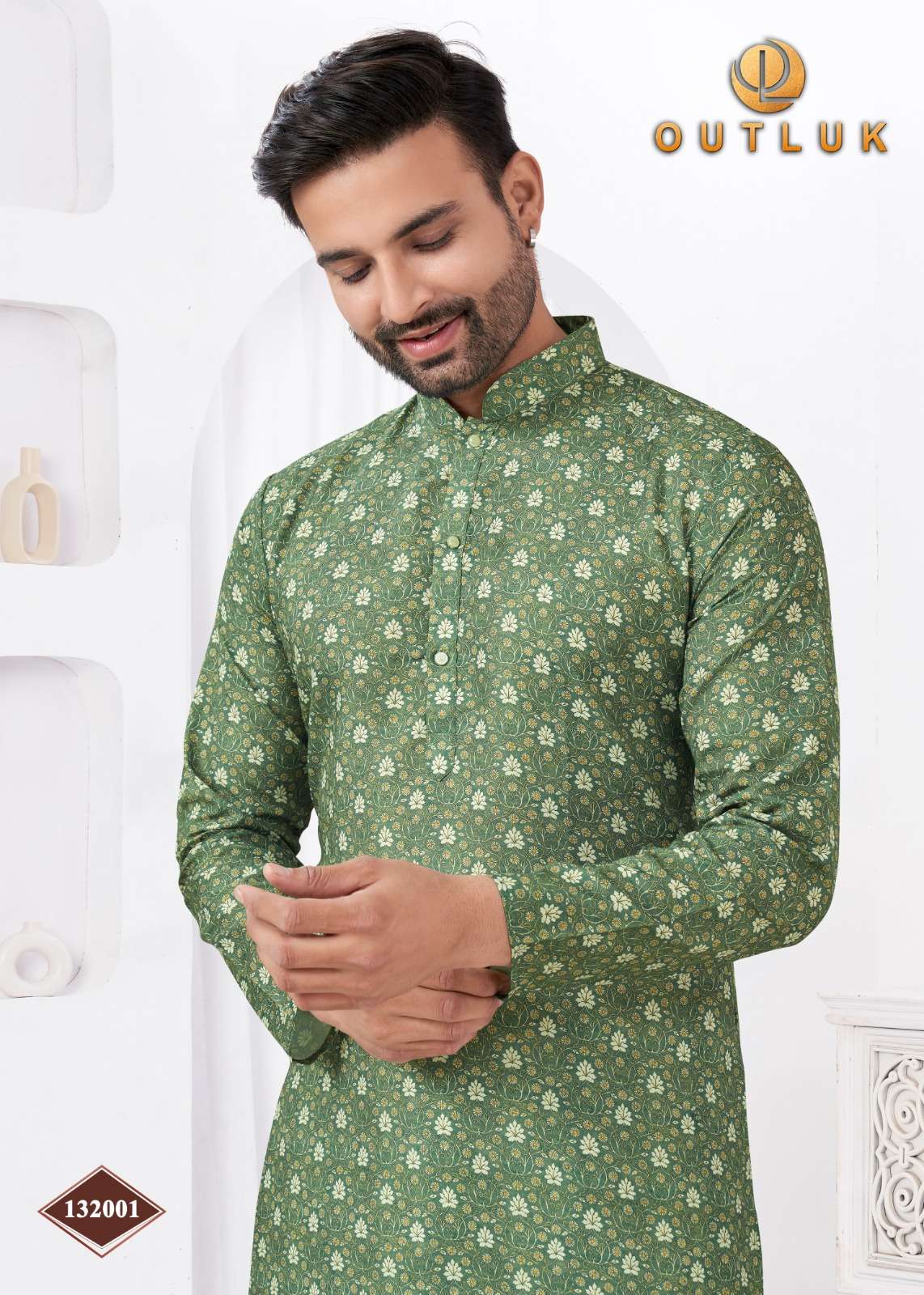 OUTLUK PRESENTS WEDDING COLLECTION VOL-132 READYMADE RAYON COTTON DIGITAL MENS KURTA PAJAMA CATALOG WHOLESALER AND EXPORTER 