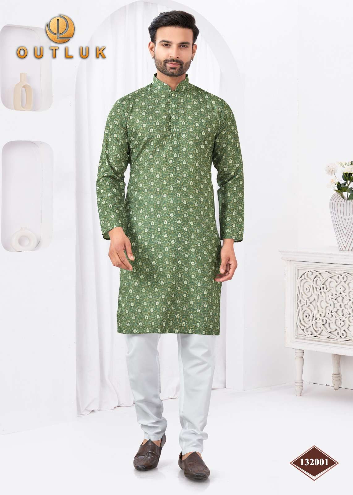 OUTLUK PRESENTS WEDDING COLLECTION VOL-132 READYMADE RAYON COTTON DIGITAL MENS KURTA PAJAMA CATALOG WHOLESALER AND EXPORTER 