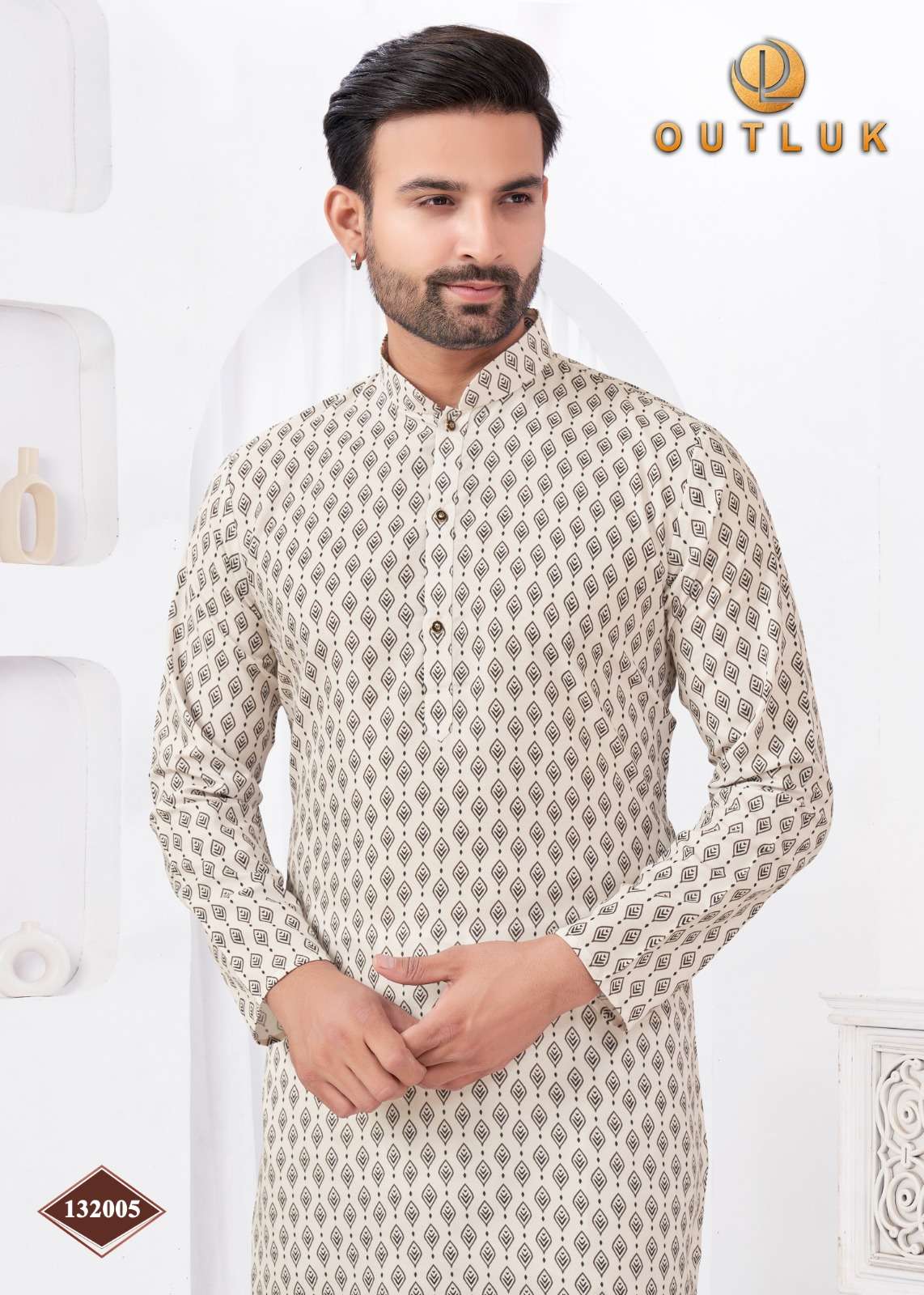 OUTLUK PRESENTS WEDDING COLLECTION VOL-132 READYMADE RAYON COTTON DIGITAL MENS KURTA PAJAMA CATALOG WHOLESALER AND EXPORTER 