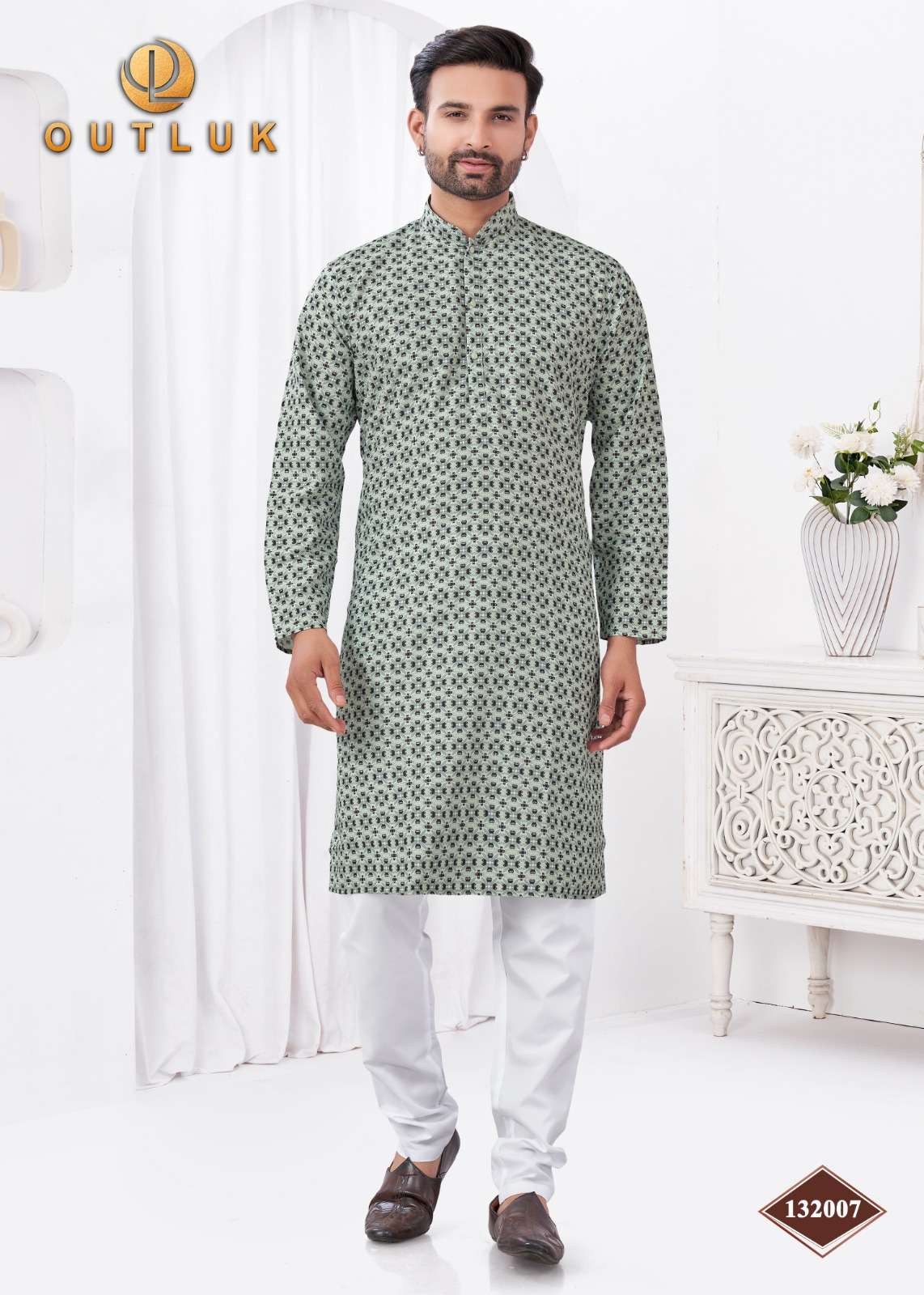 OUTLUK PRESENTS WEDDING COLLECTION VOL-132 READYMADE RAYON COTTON DIGITAL MENS KURTA PAJAMA CATALOG WHOLESALER AND EXPORTER 
